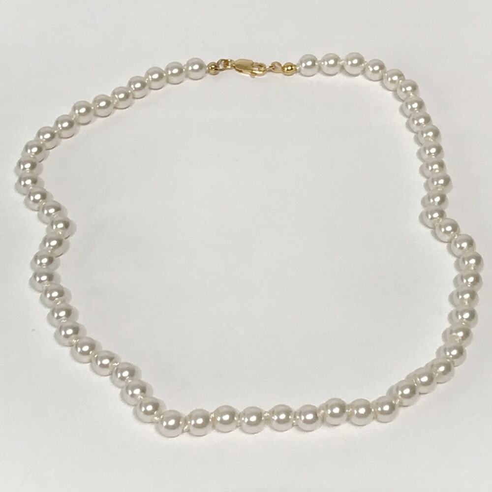 VTG Dainty 14K Gold Filled 6mm Glass Pearl Hand Knotted Strand Choker Necklace